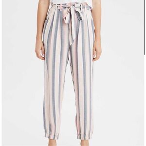 AE High Waisted Striped Women's Pants with Tie Waist